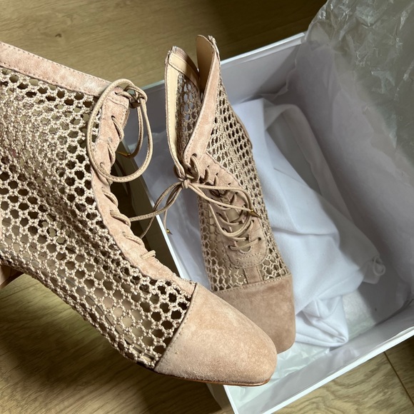 CHRISTIAN DIOR Suede Calfskin Fishnet Naughtily-D Ankle Boot Nude sz 37 - Picture 4 of 8